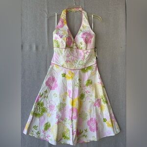 Rampage sweet Spring halter Sundress with Pink, Yellow & Green Floral Print s 11